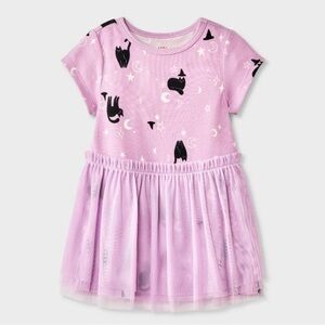 NWT CAT & JACK Cat Witch & Moon Patterned Tulle Dress- Size 3-6m